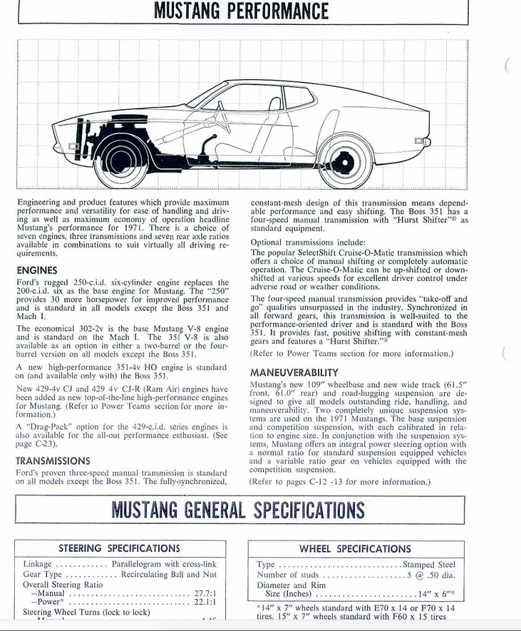 1971 Ford Mustang Order Guide